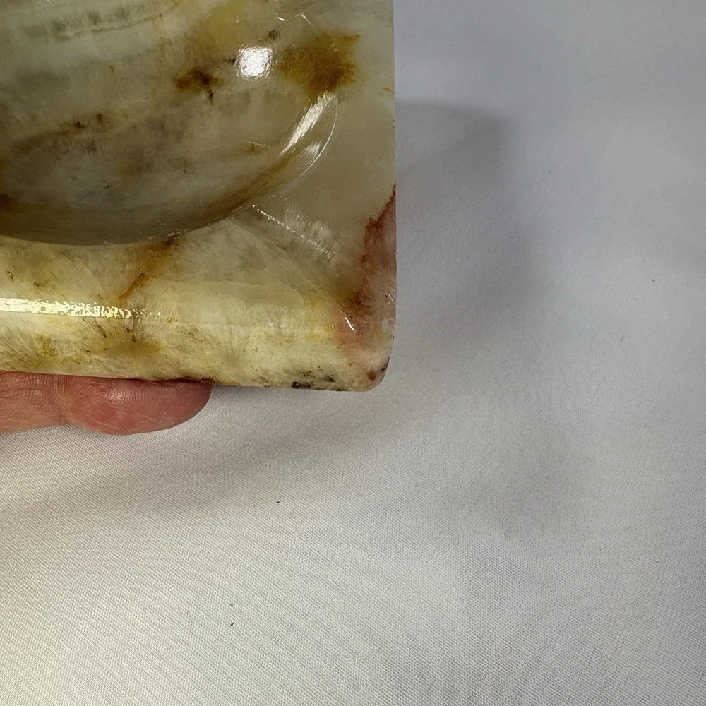 VINTAGE ASHTRAY SOLID MARBLE TAN BROWN LARGE HEAVY 4in Square S2-371